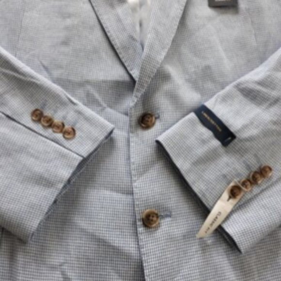 Stafford Classic Fit Sport Jacket Mens Blue Houndstooth Size 48 REG Linen Cotton - Picture 7 of 13